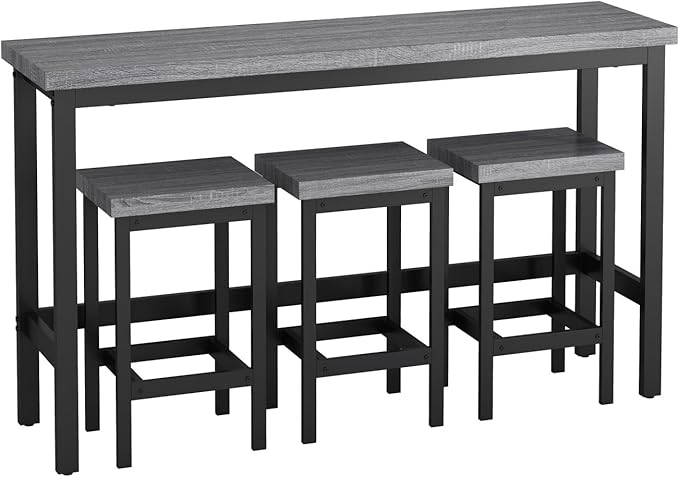 KEIKI 60.24” Long Bar High Top Dining Table and 3 Stools Chairs Set, Wood - Image 6