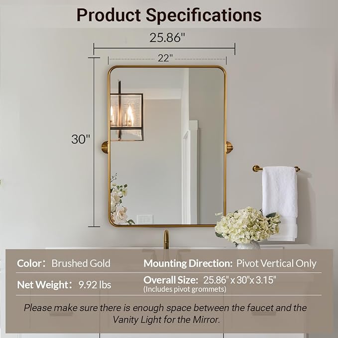 ANDY STAR Gold Pivot Mirror, Farmhouse Rectangle Bathroom Mirror - Image 5