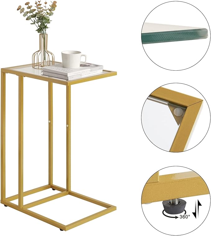 YMYNY C-Shaped End Table, Tempered Glass Sofa Side Table, nightstand - Image 7