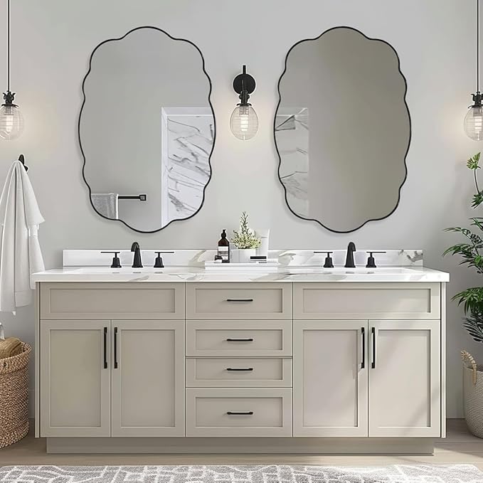 ANDY STAR Matte Black Scalloped Wall Mirror -24x36 Irregular Bathroom Vanity - Image 7