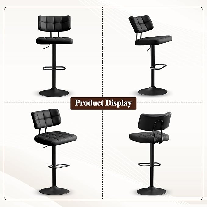 Furniliving Modern Bar Stools Set of 2 Faux Leather, Upholstered Swivel - Image 5