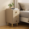 Narrow Nightstand with Drawers, Narrow Side Table Leather, Small Bedside Tables by AQIMUELE-Solidwoodfurniture