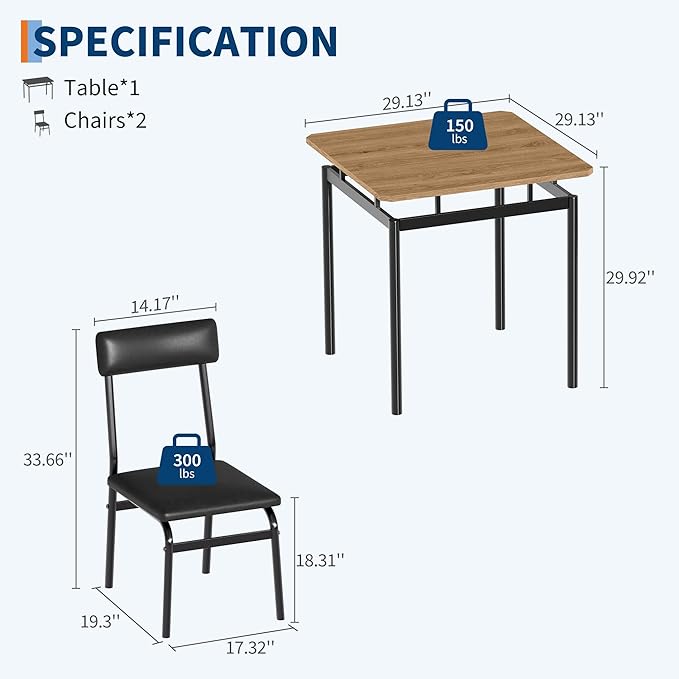 IDEALHOUSE 3 Piece Dining Room Table Set, Kitchen Table Set - Image 2