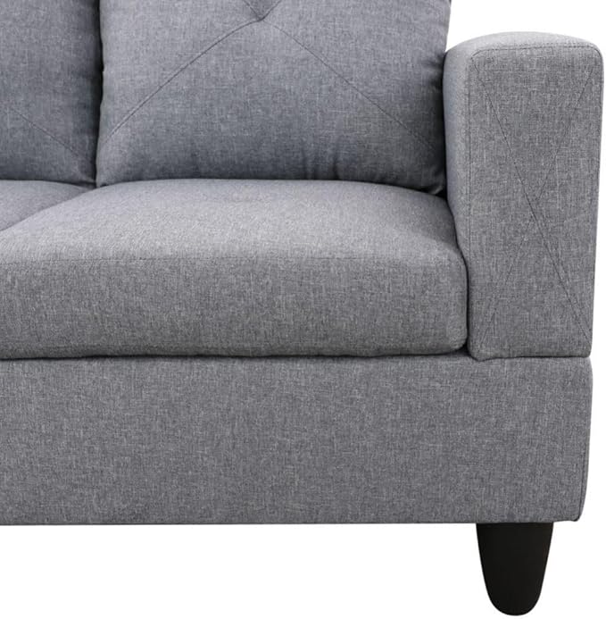 Grey L-Shaped 3-Piece Linen Sofa - Image 5