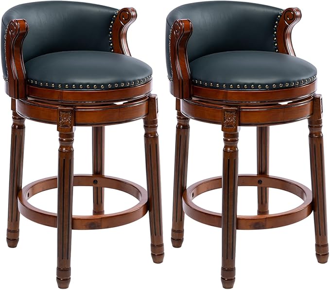 Cow top Leather Wooden Set of 2 Bar Stools, 180 Degrees Swivel Barstools Chair by AULIFE