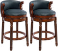 Cow top Leather Wooden Set of 2 Bar Stools, 180 Degrees Swivel Barstools Chair by AULIFE