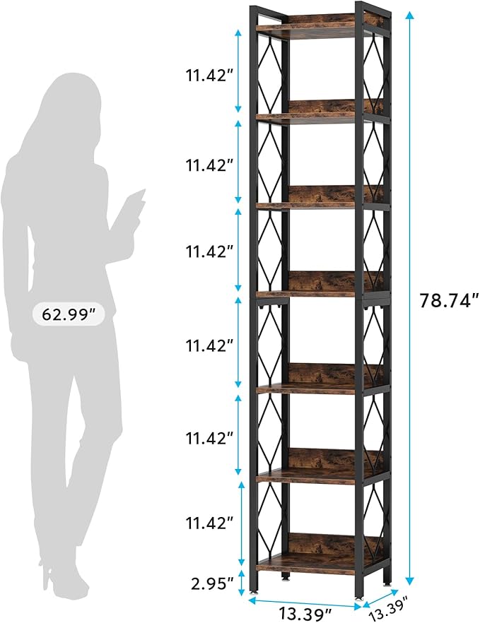 Tribesigns 78.7 Inch Extra Tall Narrow Bookshelf, 7-Tier Skinny Bookcase - Image 2