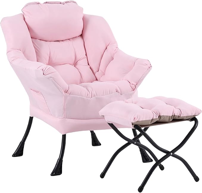 Lazy Chair with Ottoman, Modern Reading Lounge Accent Chair with Armrests and a - Image 5