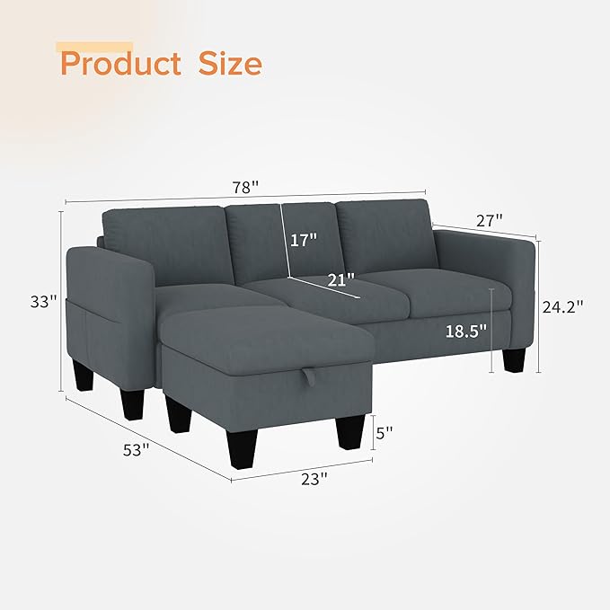 ZeeFu Convertible Sectional Sofa Couch, Classic 3 Seat L-Shaped Sofa - Image 2