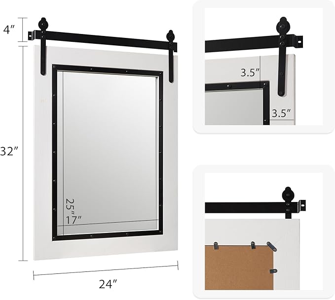 YOSHOOT Farmhouse Barn Door Mirror, Wood Frame Wall Mirror, Wooden Mirror - Image 5