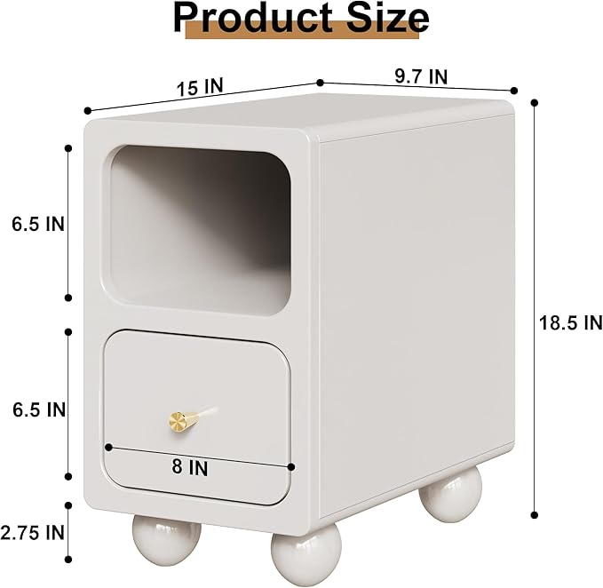 Solid Wood Night Stand, Narrow Nightstand - Image 3