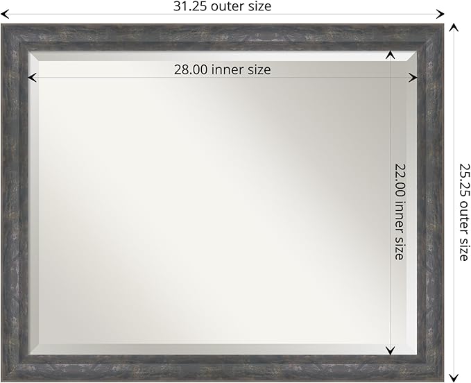Amanti Art Grey Wall Mirror 25x31 Angled Metallic Rainbow Rectangle Bathroom - Image 4