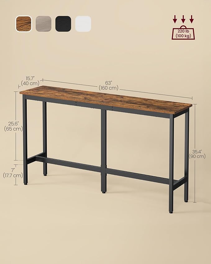 VASAGLE Bar Table, Narrow Long Kitchen Dining Table, Sturdy Metal Frame - Image 3