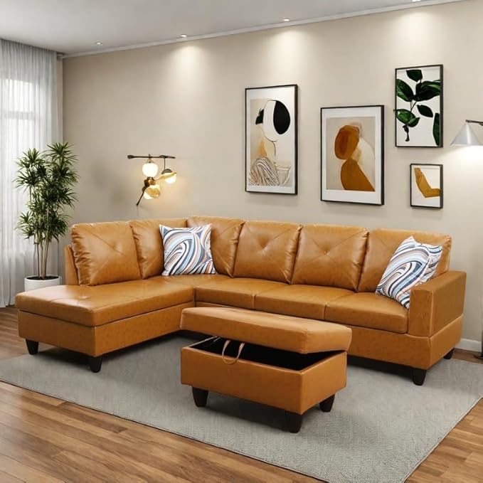 NAYSAYE L Shaped Couch, Leather Modular Sectional Couch - Image 3