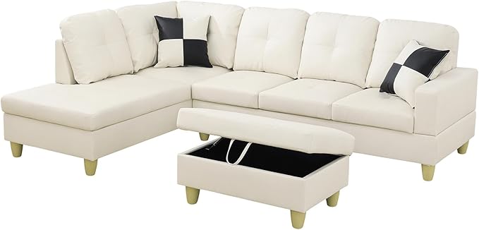 L Shaped Couch Faux Leather Sectional Couch Upholstered 3 Pieces Sofas - Image 3