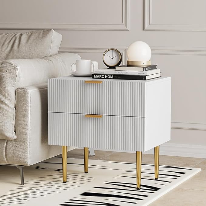 White Nightstand for Bedroom, Fluted Night Stand Set of 2, Mid Century Modern - Image 6