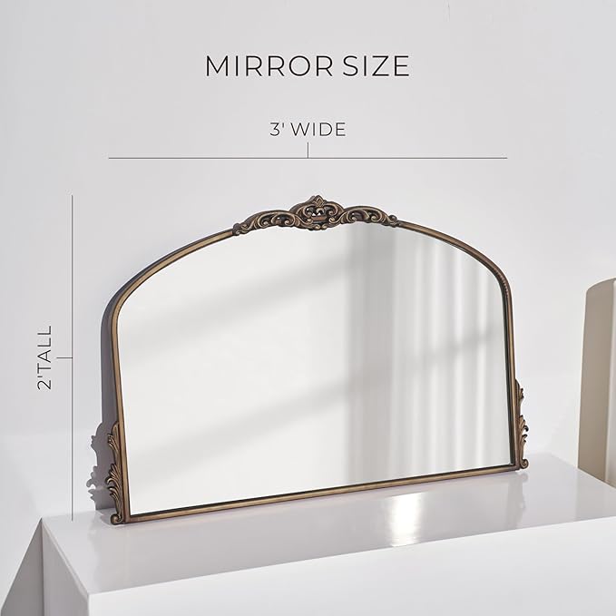 Distressed Antique Brass Wall Mirror Wide - Image 6