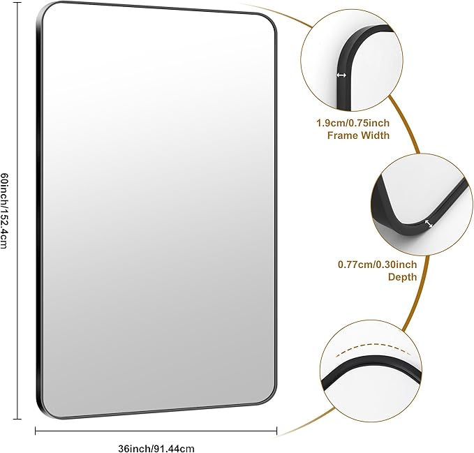 KOCUUY Black Bathroom Mirror 60"x36", Large Vanity Mirror - Image 8
