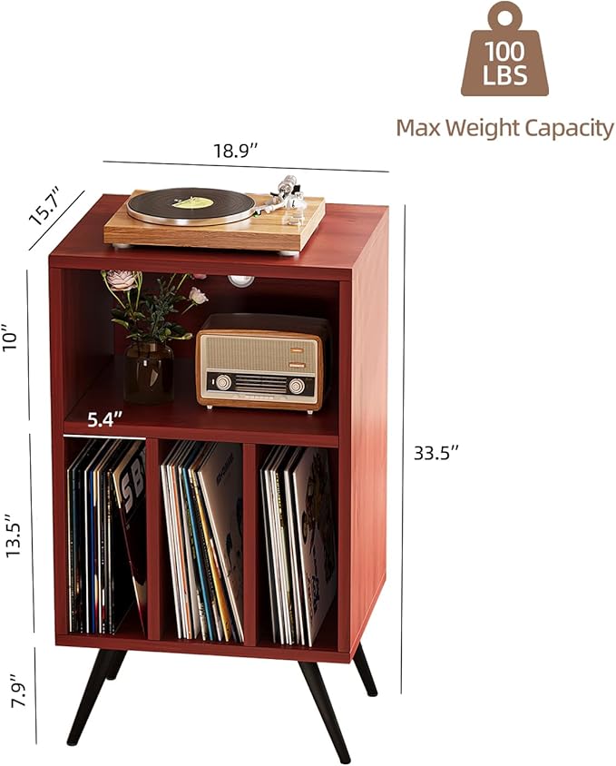 Record Player Stand, Vinyl Record Storage Cabinet - Image 2
