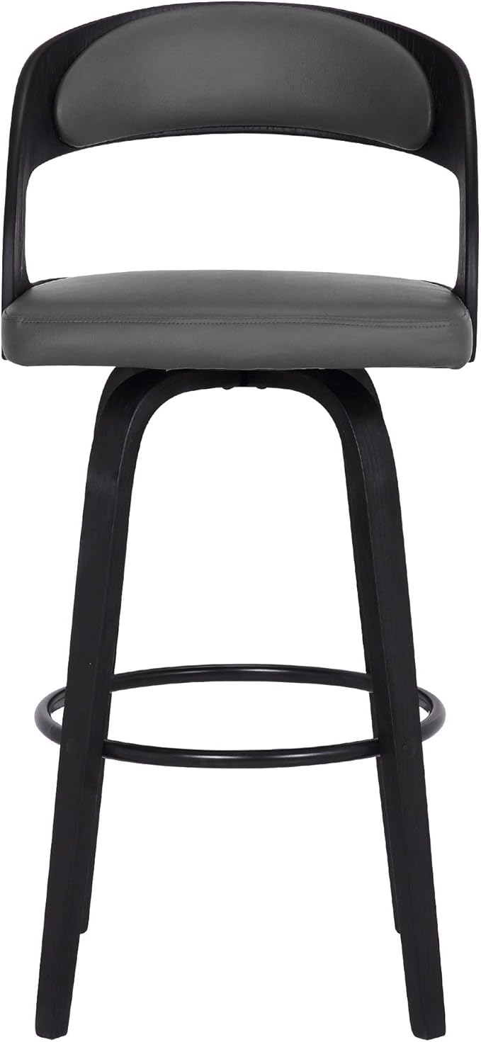 Armen Living Shelly 30" Bar Height Swivel Gray Faux Leather and Black Wood Bar - Image 7