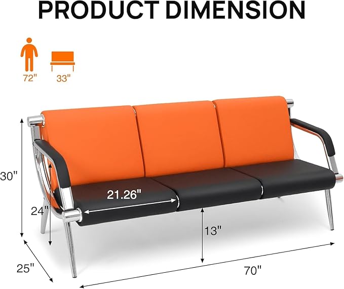 wonline 3 Seat Waiting Room Chair - Image 3