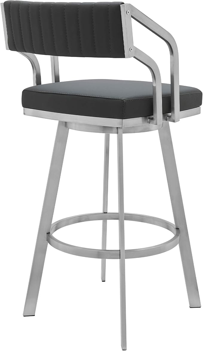 Armen Living Capri Modern 30" Seat Height Gray Faux Leather and Brushed - Image 5