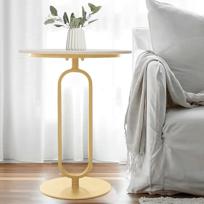 Side Table with Marble Top Metal Pub Bar Round Table Modern Sofa Side End Table - Image 2