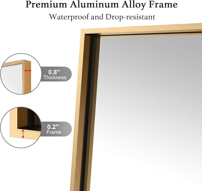 36x48 Inch Gold Bathroom Mirror, Copper-Free Aluminum Alloy Frame Vanity Mirror - Image 3