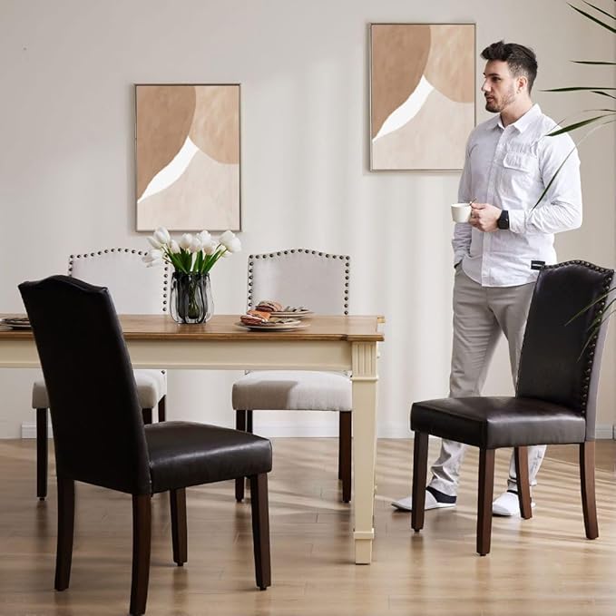 Kitchen Chairs Set of 6 Modern Upholstered Fabric Seat - Image 7