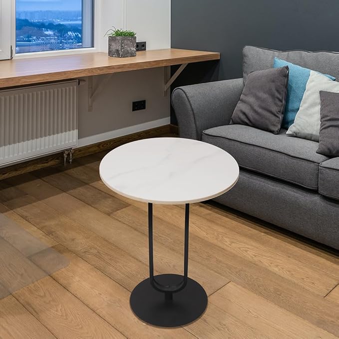 Side Table with Marble Top Metal Pub Bar Round Table Modern Sofa Side End Table - Image 6