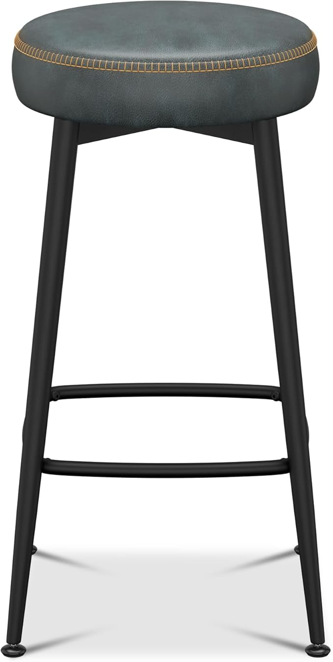 Counter Height Bar Stools, Upholstered Faux Leather Kitchen Counter Stools - Image 7