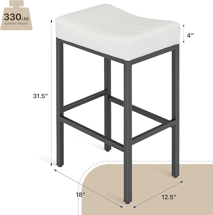 Athena Collection Counter Height Bar Stools Set of 2, 31.5 Inches Saddle Bar - Image 3