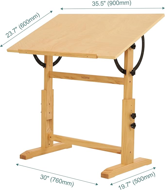 VISWIN Wood Drafting Table for Adults, Solid Pine Wood Artist Desk for Drawing - Image 3