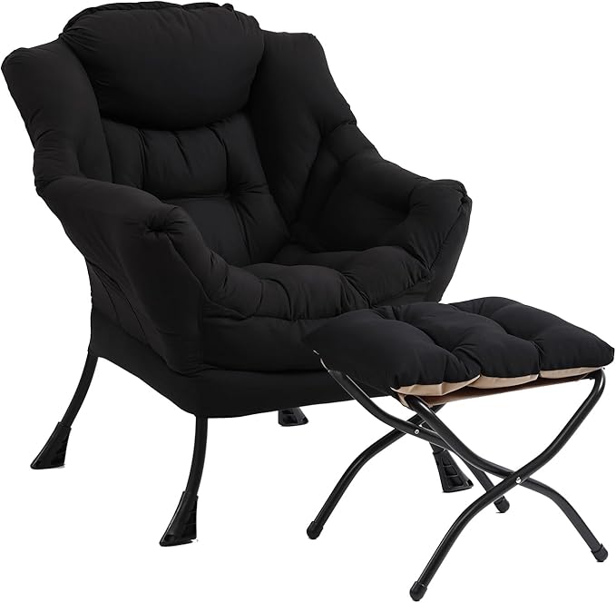 Modern Lazy Chair with Folding Footrest, Lounge Accent & Comfortable Reading by Furlide
