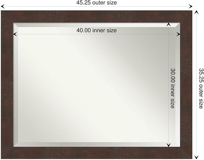 Amanti Art Brown Wall Mirror 35x45 Wildwood Brown Rectangle Bathroom Mirror - Image 4