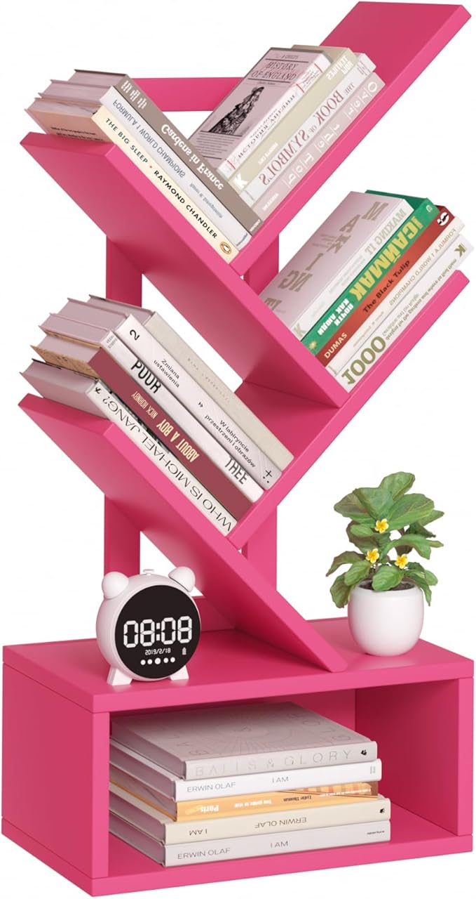 Small Tree Book Shelf, 5 Tier Black Tree Bookshelf, Desktop Bookcase, Modern by SHEEPAM