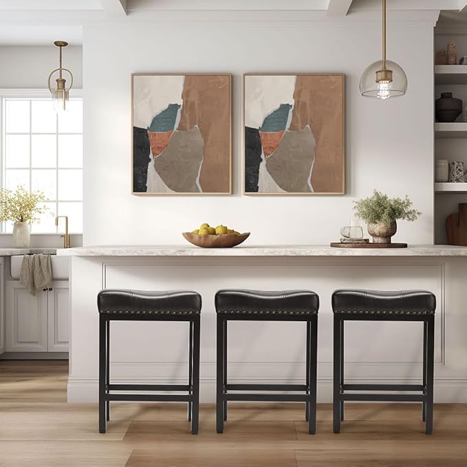 Counter Stools Set of 2 Upholstered Counter Height Bar Stools - Image 8