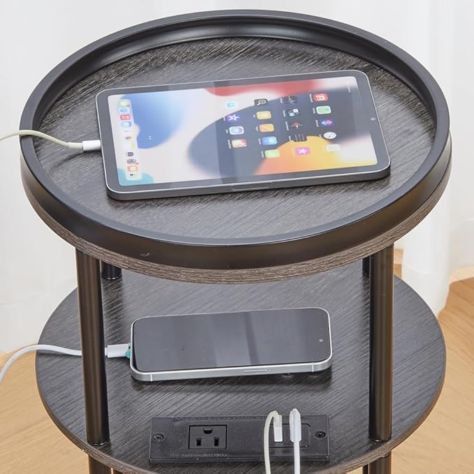 Small Round Side Table with Charging Station - Image 7