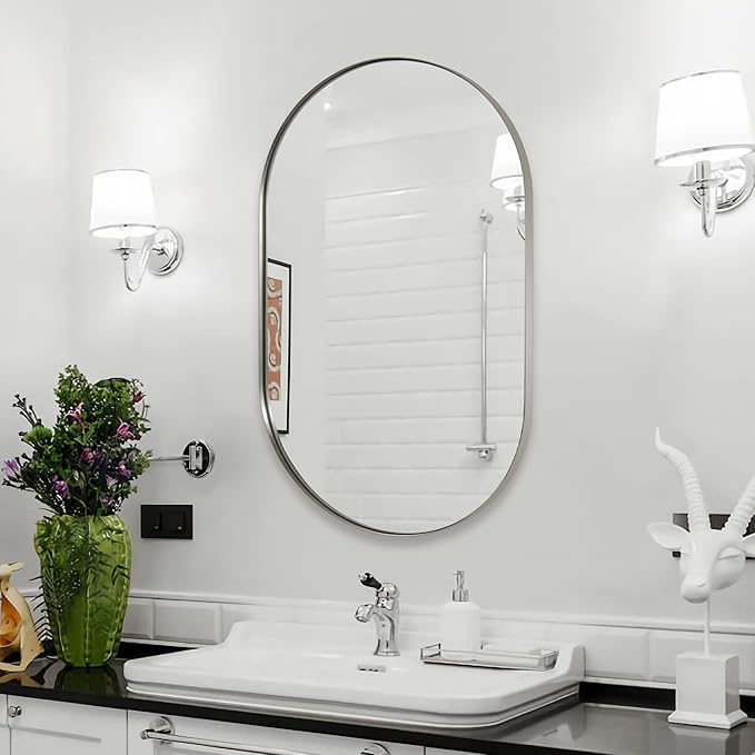 ANDY STAR Chrome Bathroom Mirror, 26x38’’ Oval Mirrors - Image 9