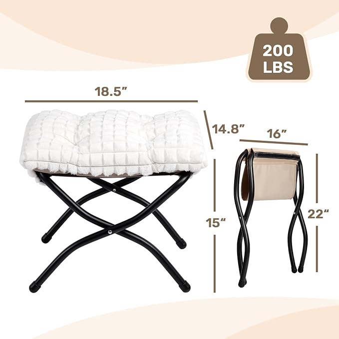 HollyHOME 15" Folding Footrest Stool, Upholstered Small Foldable Ottoman - Image 3
