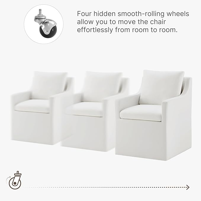 Upholstered Dining Chairs with Casters Washable Cover Side Deskchair with - Image 4