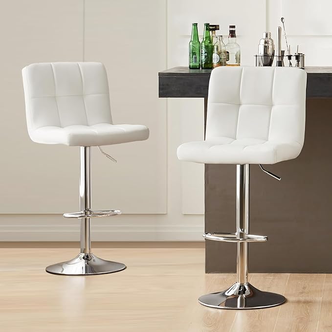 Sweetcrispy Bar Stools Set of 2, Armless PU Leather Adjustable Swivel Barstools - Image 7