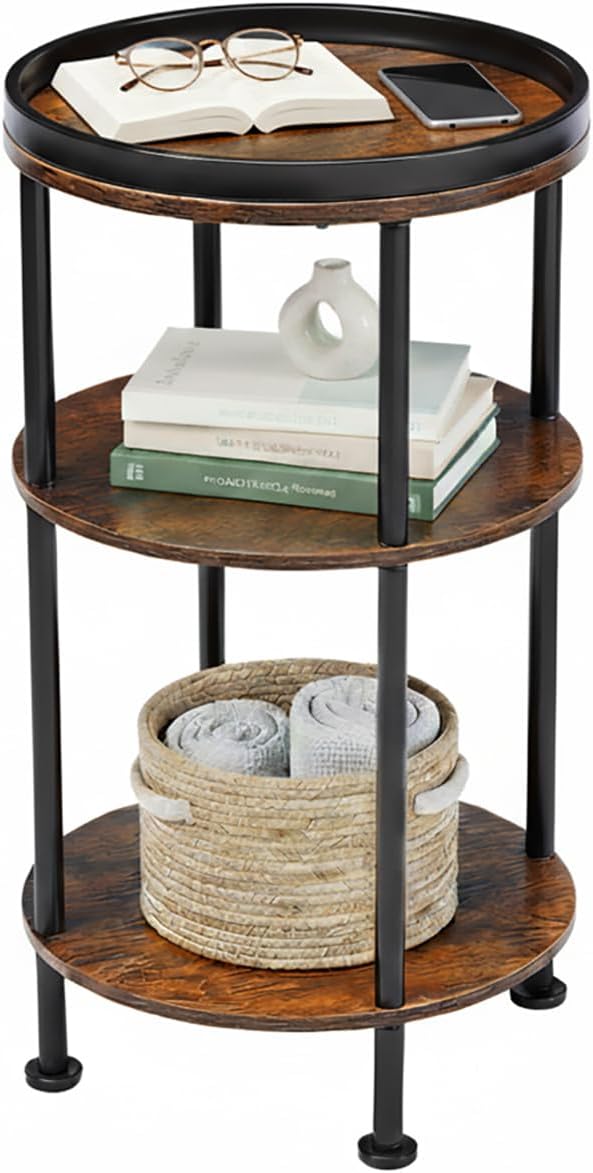 Small Round Side Table for Small Spaces, 3-Tier Round Accent Table Slim Side by Zexvida