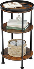 Small Round Side Table for Small Spaces, 3-Tier Round Accent Table Slim Side by Zexvida