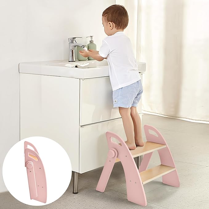Wooden 2 Step Stool for Kids Bathroom Sink Foldable Anti-Slip 2-Step for Toilet by Unknown