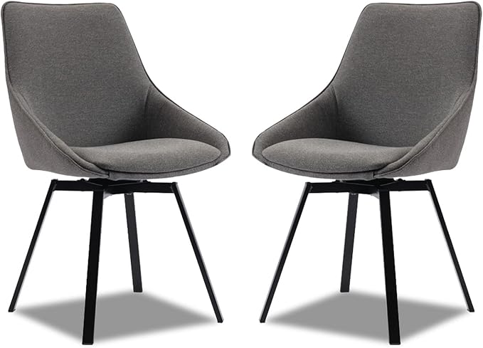 Dining Chairs Set of 2 Dark Grey Living Room Chairs Fabric Upholstered Kitchen by DYCHILHOME