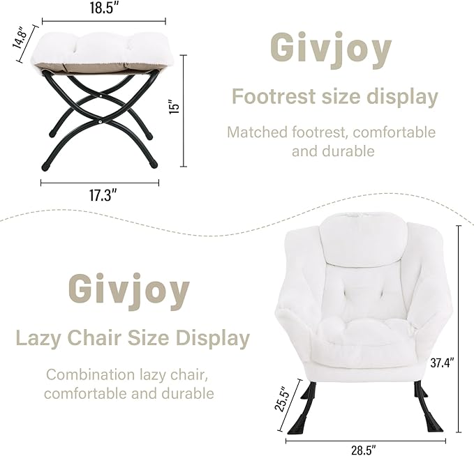 Cozy Lazy Chair and Ottoman, Large Contemporary Accent Lounge Chair Set - Image 3