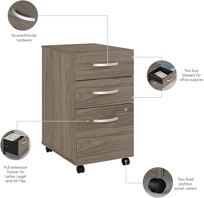 Bush Business Furniture Studio C 3 Drawer Mobile File Cabinet in Modern Hickory - Image 4