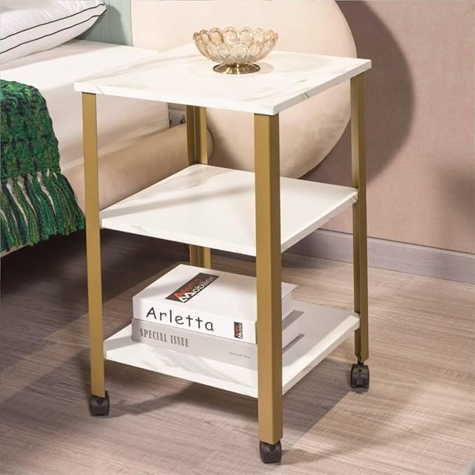 Side Table, End Table with Wheels, Printer Stand with 3-Tier Storage, Bedside - Image 7