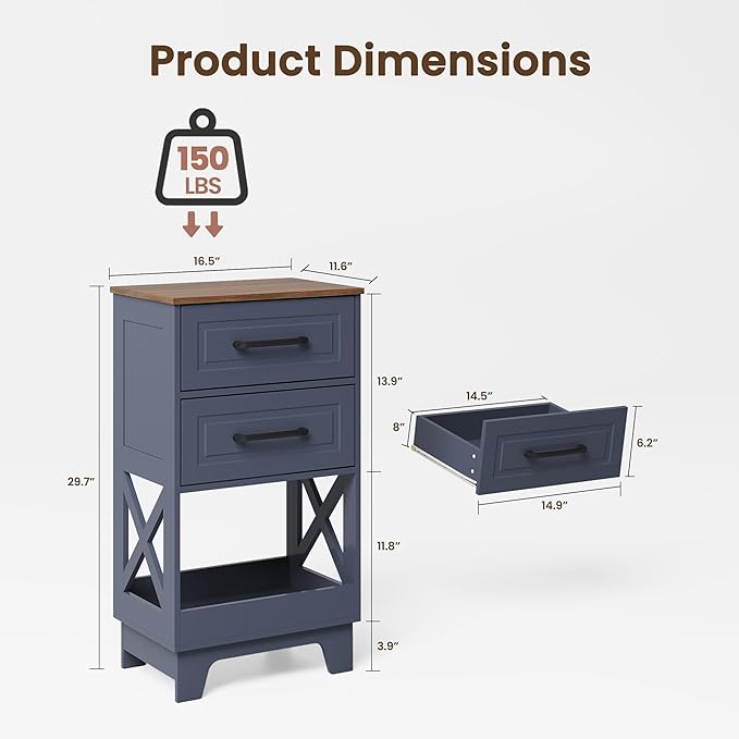 Tall Nightstand Set of 2 Side Table - Image 3